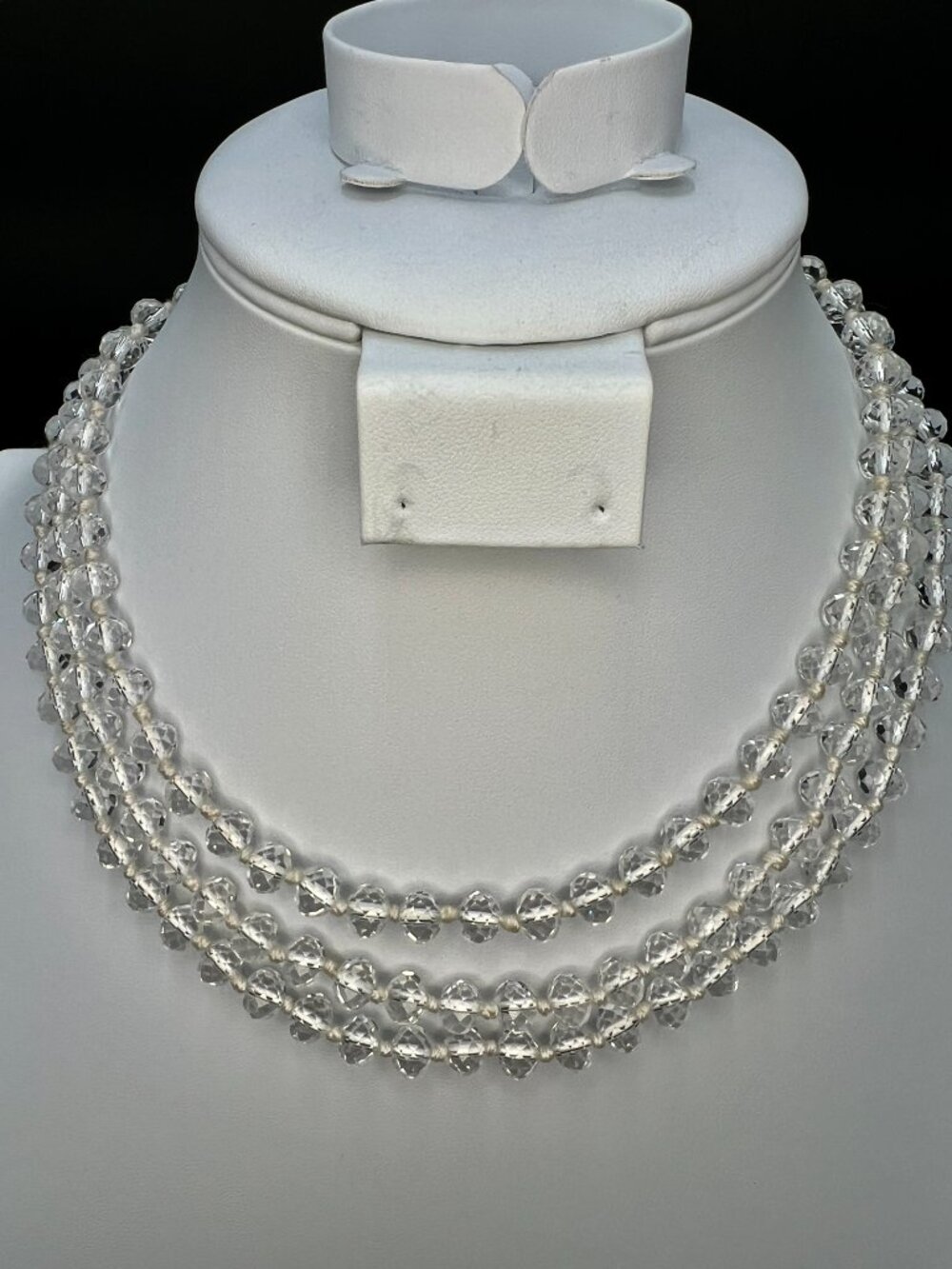 Vintage 1950s Clear Glass Bead Necklace Long 57” Strand Faceted Endless - Picture 4 of 5